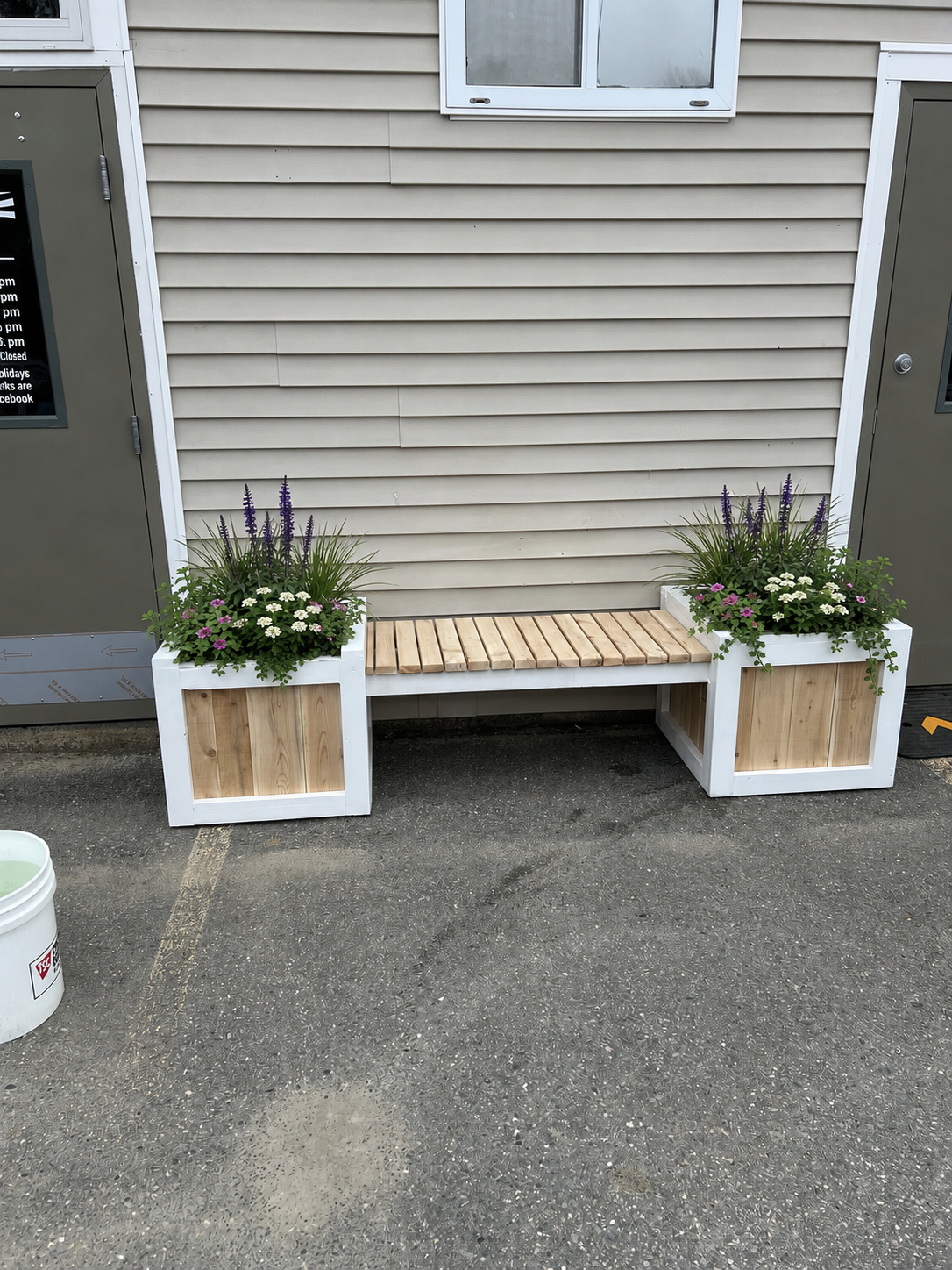 Wooden garden bench structure near water