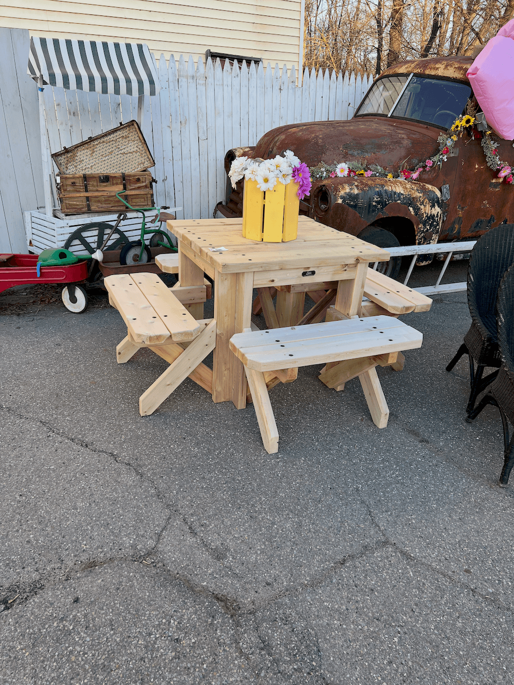 Matched run of heavy-duty commercial picnic tables in a yard