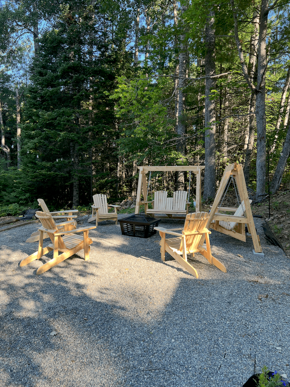 Cedar Adirondack chair on a Maine porch in natural light